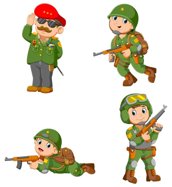 Verzameling van soldaten met aanvalsgeweer — Stockvector