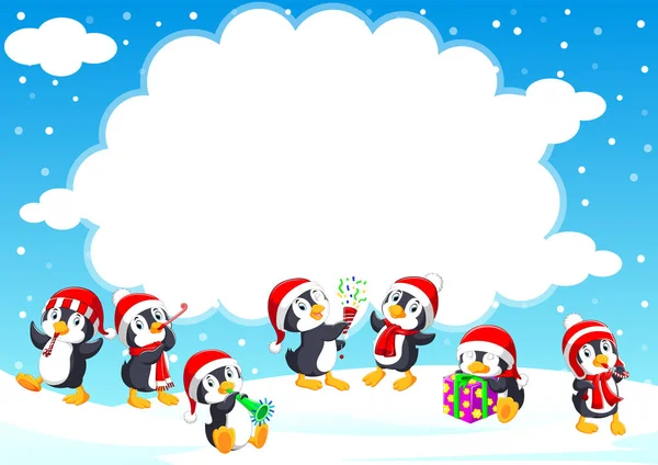 Divertido pingüino en un sombrero nórdico de punto rojo en temporada de invierno — Vector de stock