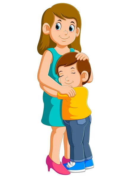 Young mother and her charming little son are hugging and smiling — Stock Vector