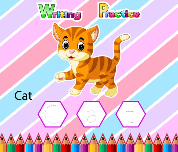 Munkalap Írási gyakorlat C ábécé macskának — Stock Vector