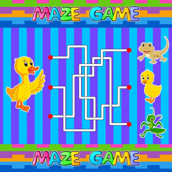 Help duck find the right path to baby duck. Labyrinth. Maze game for kids — 스톡 벡터