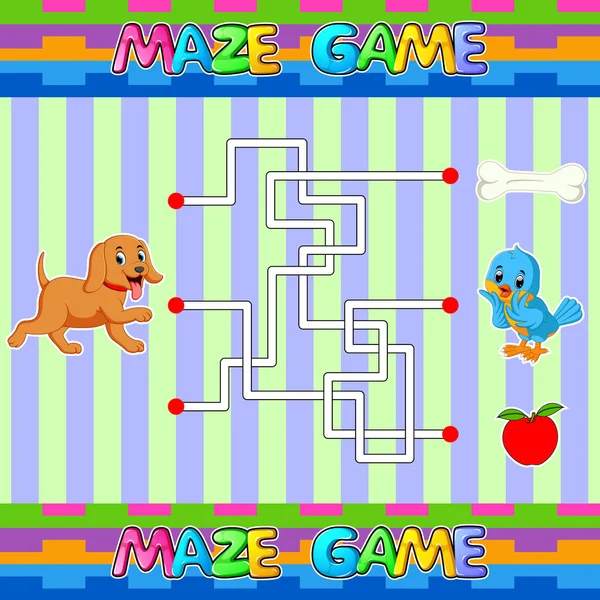 Help dog find the right path to bone. Labyrinth. Maze game for kids — 스톡 벡터