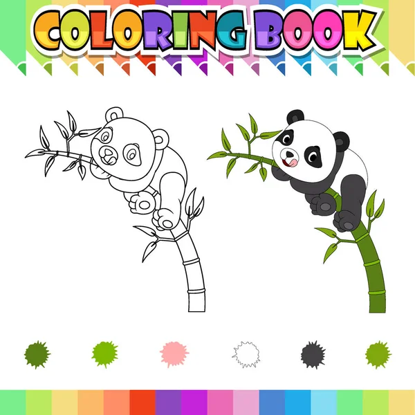 Livre de coloriage heureux panda dessin animé — Image vectorielle