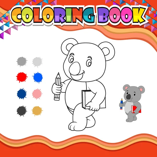 Χρωματισμός βιβλίο κοάλα κρατώντας μολύβι και βιβλίο — Διανυσματικό Αρχείο