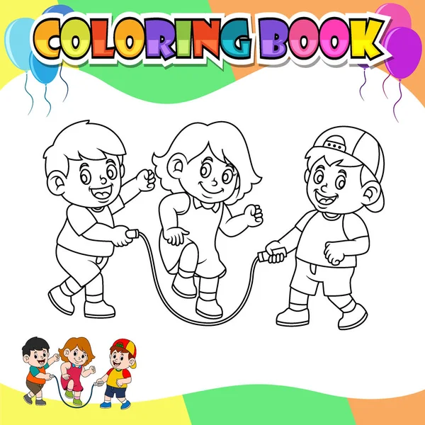 Coloring book kids playing rope — 스톡 벡터