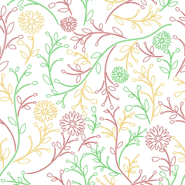 Nature seamless background with flowers and leaves — ストックベクタ