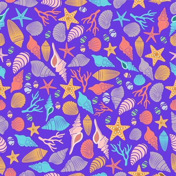 Sea life seamless pattern with blue background — Stock Vector