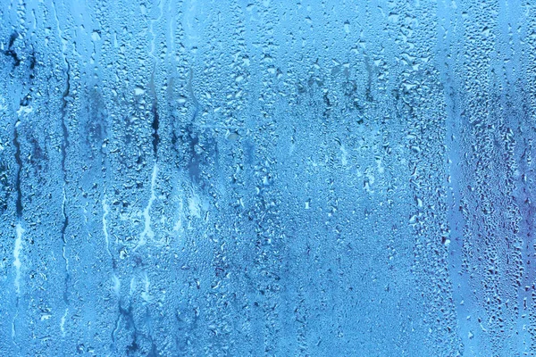 Natürliche Wassertropfen Hintergrund Fensterglas Mit Kondensation Hohe Luftfeuchtigkeit Große Tröpfchen — Stockfoto