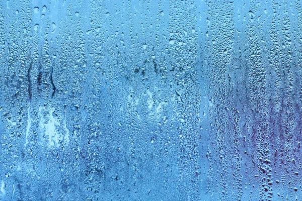 Fensterglas Mit Kondensation Hohe Luftfeuchtigkeit Große Tröpfchen Fließen Nach Unten — Stockfoto