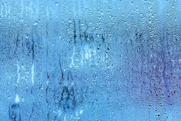 Natürliche Wassertropfen Hintergrund Fensterglas Mit Kondensation Hohe Luftfeuchtigkeit Große Tröpfchen — Stockfoto