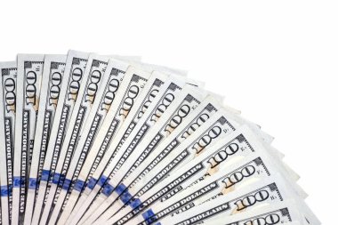 Yüz dolarlık banknot para arka plan olarak yığını. Yeni banknotlar mali kavramında yaymak.