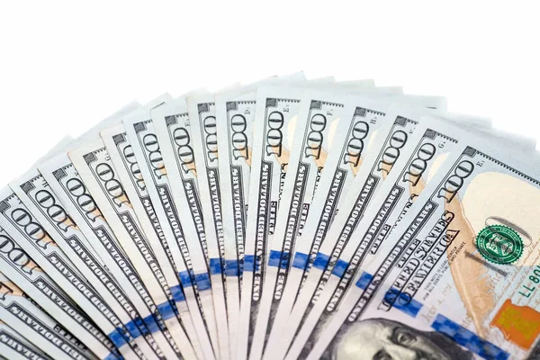 Yüz dolarlık banknot para arka plan olarak yığını. Yeni banknotlar mali kavramında yaymak.