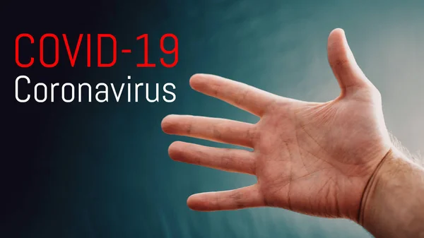 Επιδημία Του Coronavirus Λέξη Covid Στο Παρασκήνιο Χέρι Covid Ξέσπασμα — Φωτογραφία Αρχείου