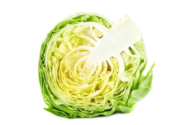 Cut Green Cabbage Isolated White Background Fresh Iceberg Lettuce — Stock Photo, Image