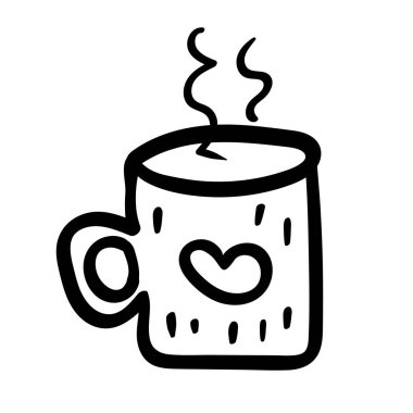 El yapımı kapuçino. Vektör çizimi. Sıcacık ve kızlık zarı. İçelim. Çizgi film vektör çizimi. Boyama sayfası, boyama kitabı. İçerik.