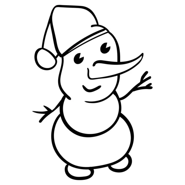 Schneemann mit roter Mütze. fröhliche Schneemannvektorillustration. Malvorlagen Erwachsene und Kinder. — Stockvektor