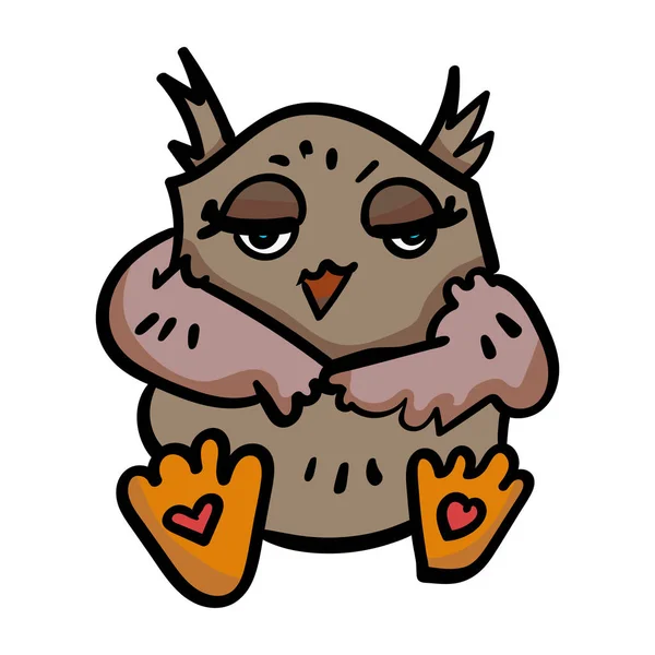 Jolie main Doodle hibou dessiné. Illustration vectorielle dans un style scandinave. Imprimable . — Image vectorielle