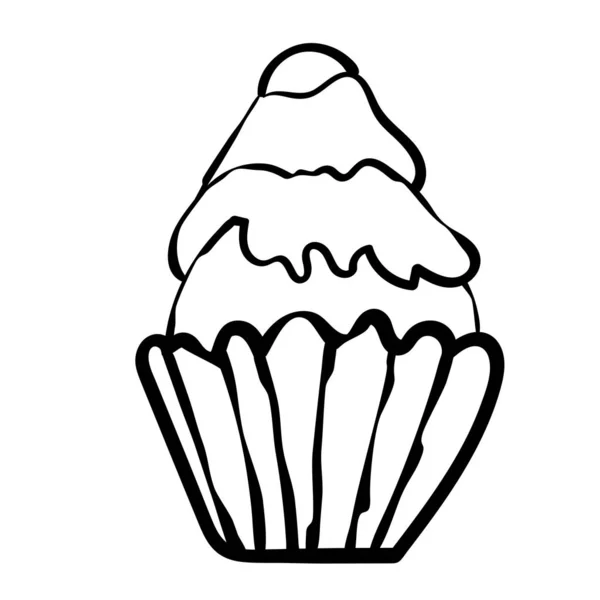Cupcake from the Confectionery, Cafeteria. Sweet pastries for Birthday, Christmas, New Year, Baby Shower. coloring page - Vector. Vector illustration — Stock Vector