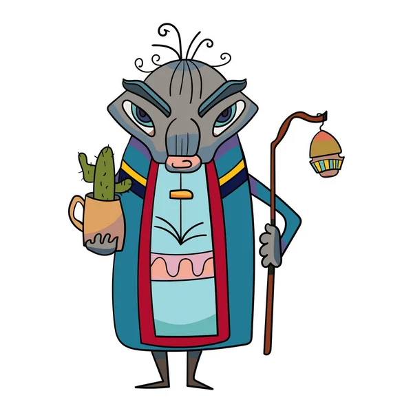 A antiga divindade dos rituais e do ocultismo. Xamã em estilo de desenho animado, personagem do jogo. Ilustração vetorial — Vetor de Stock