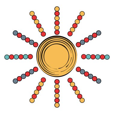 Güneş çemberi. Güneşin çocuk tarzında basit bir görüntüsü. Vektör çizimi. El Çizimi Sanat Günışığı