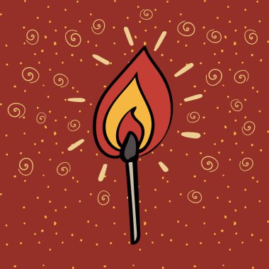 Yangın tehlikesi. Ateşle maç. Çizgi film vektörü Doodle illüstrasyonu