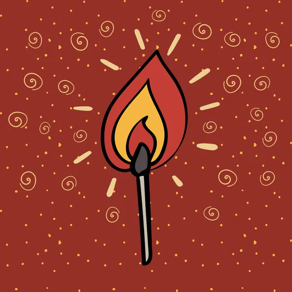 Yangın tehlikesi. Ateşle maç. Çizgi film vektörü Doodle illüstrasyonu