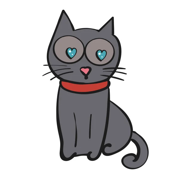 Gato mascota con corazones en los ojos. Ilustración vectorial, ilustración aislada . — Vector de stock