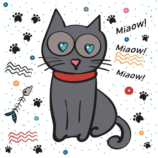 Scrap Set Pet cat with hearts in the eyes. Vector illustration, illustration isolated. Fortune telling, Signs and Symbols. Mysticism and Magic. Palm with an eye in the center surrounded by symbols — ストックベクタ