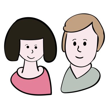 El çizimi vektör çizimi. Aşık mutlu çift. People Cartoon, vektör Doodle illüstrasyonu.