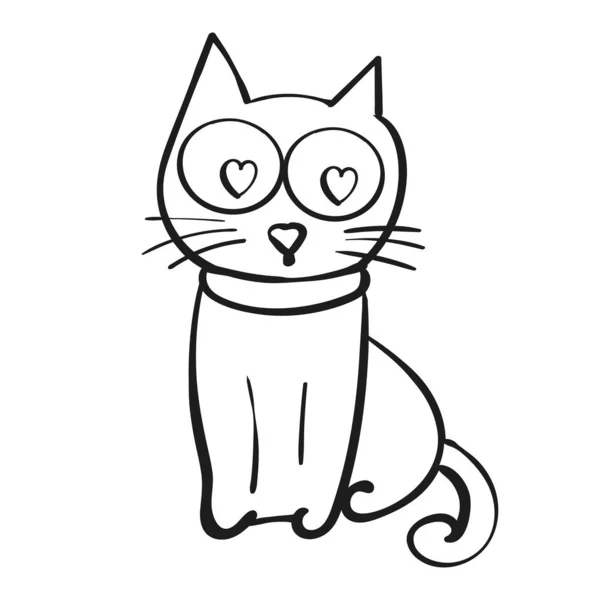 Pet cat with hearts in the eyes. Coloring page or book adult and kids. Vector illustration, illustration isolated. — 스톡 벡터