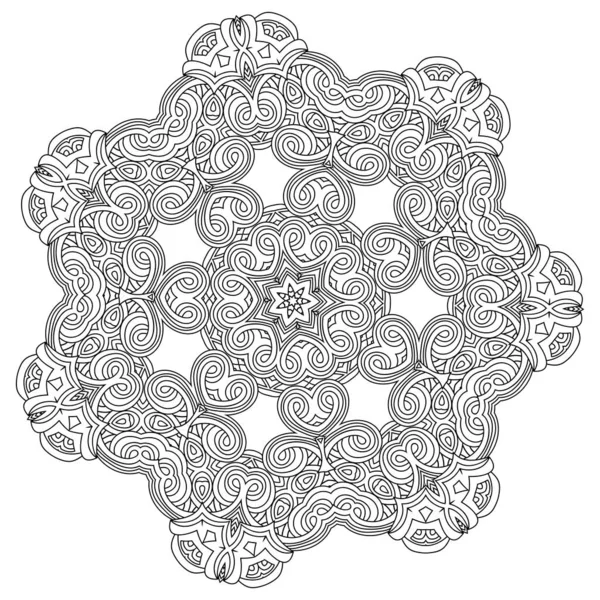 Monocromatico Un simbolo tradizionale indiano. Decorativo ornamento rotondo. Modello orientale, Arabesque Vector Disegno da colorare, Libro da colorare. Contorno . — Vettoriale Stock