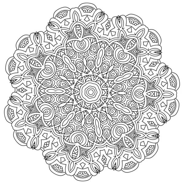 Monochrome A traditional Indian symbol. Decorative round ornament. Oriental pattern, Arabesque Vector Coloring page, Coloring book. Contour. — Stock Vector