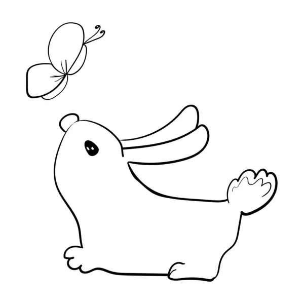 Easter Bunny Butterfly Elementy Projektowania Doodle Przytulny Styl Kolorowanki Lub — Wektor stockowy