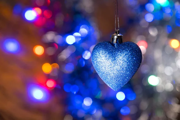 Μπλε Χριστούγεννα γυαλί καρδιά παιχνίδι — Φωτογραφία Αρχείου