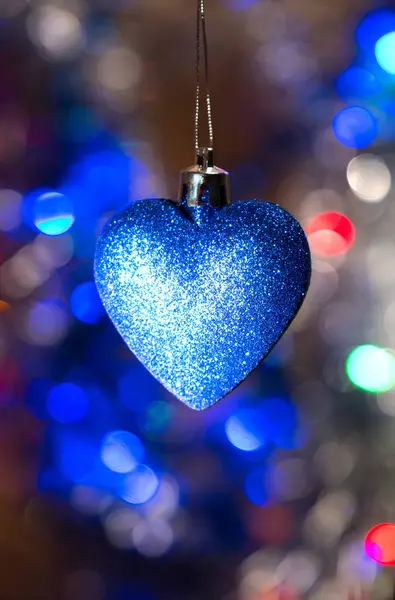 Μπλε Χριστούγεννα γυαλί καρδιά παιχνίδι — Φωτογραφία Αρχείου