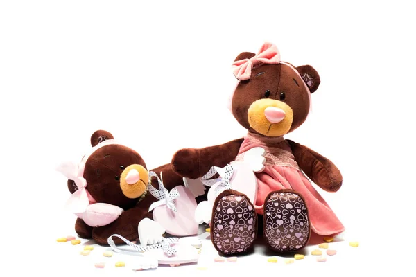 Due peluche orso giocattolo su sfondo bianco . — Foto Stock