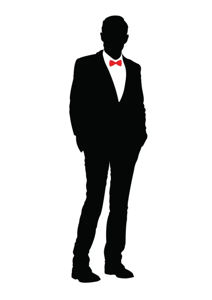 Man Suit Icon Isolated White Background Red Bow Tie — Stock Vector