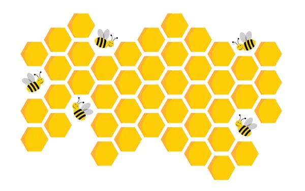 蜜蜂和蜂蜜细胞在背景上分离 矢量说明 — 图库矢量图片