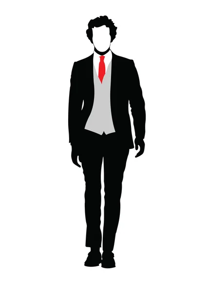 Homme Affaires Costume Cravate Rouge Silhouette Blanche Illustration Sur Blanc Vecteurs De Stock Libres De Droits