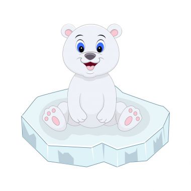 Karikatür mutlu kutup ayısı bir buz parçası oturma