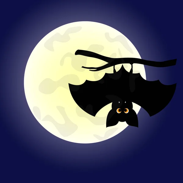 Halloween fundo com morcego bonito pendurado na árvore . —  Vetores de Stock