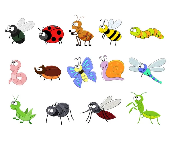 Gros ensemble d'insectes drôles de dessins animés . — Image vectorielle