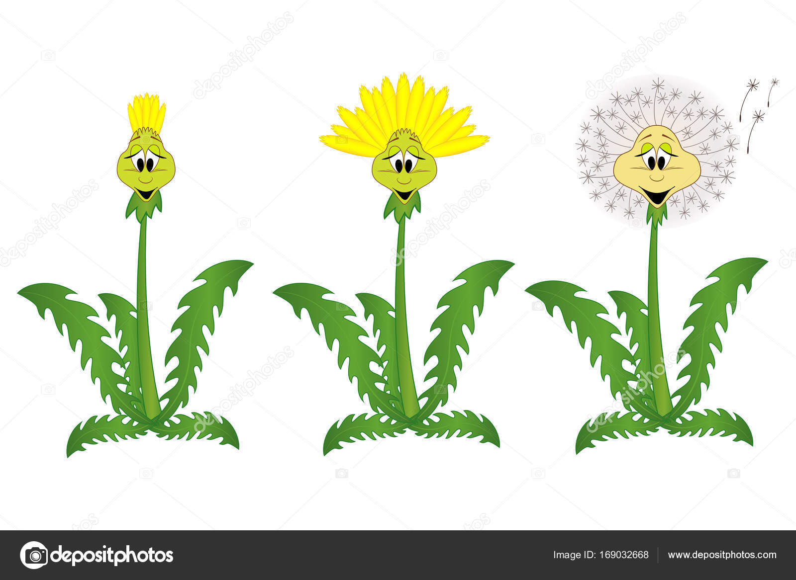 Pictures : cartoon dandelions | Cartoon smiling dandelions set ...