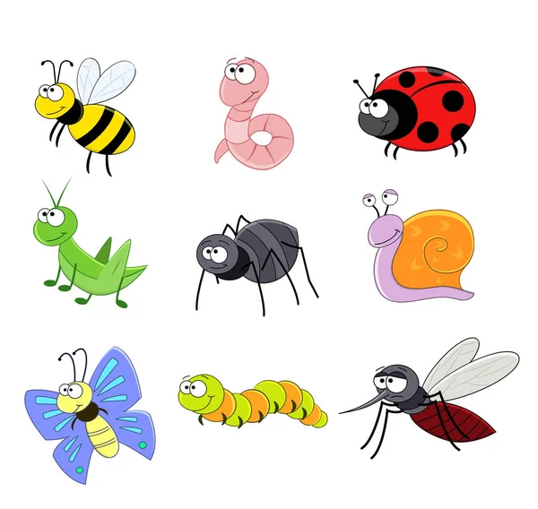 Conjunto de dibujos animados divertidos insectos . — Archivo Imágenes Vectoriales