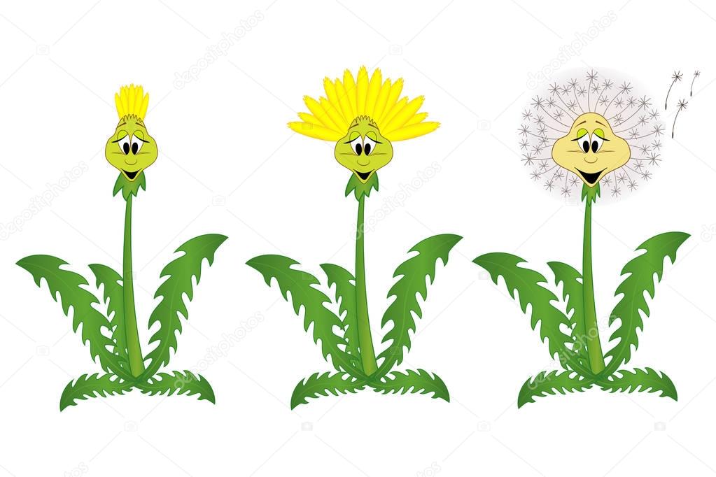 cartoon smiling dandelions set