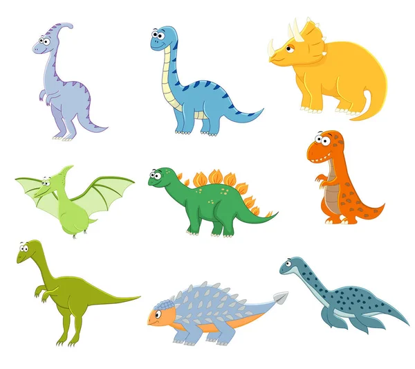 Nagy gyűjteménye, vicces rajzfilm-dinosaurus. Vektoros illusztráció — Stock Vector