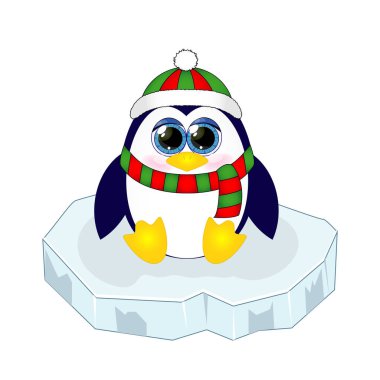 Şirin komik karikatür penguen buz parçası üzerinde. 