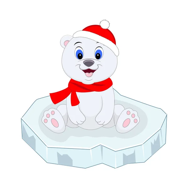 Lindo oso polar divertido de dibujos animados en témpano de hielo . — Vector de stock