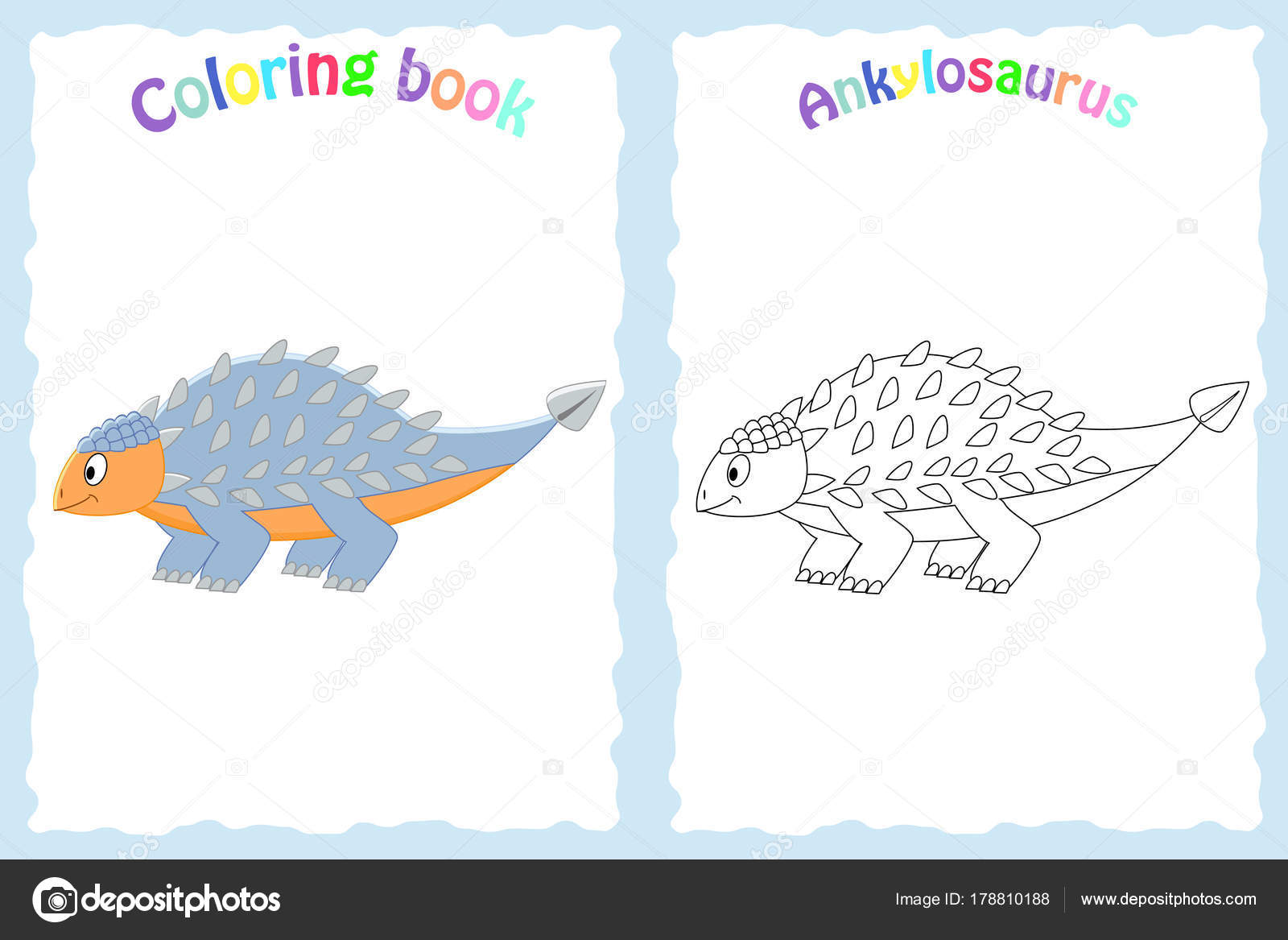 Pagina del libro da colorare con variopinti ankylosaurus — Vettoriale Stock