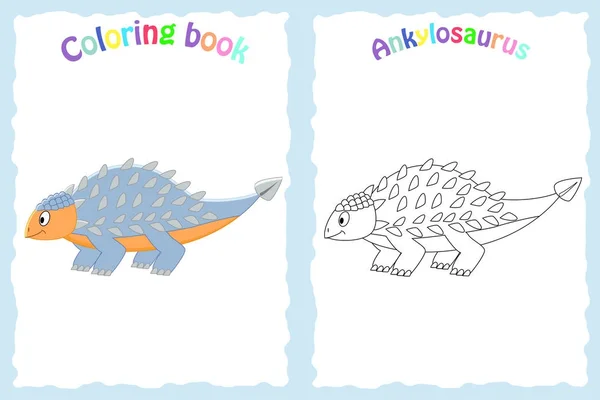 Boyama kitabı sayfası renkli ankylosaurus ile — Stok Vektör